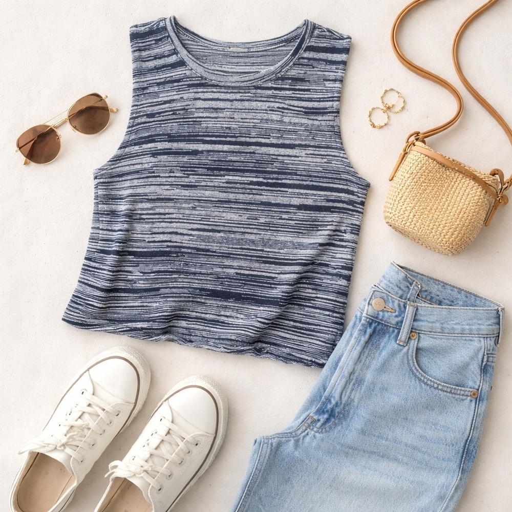 Madewell Blue White Stripe Cotton Knit Crop Tank Top Small S